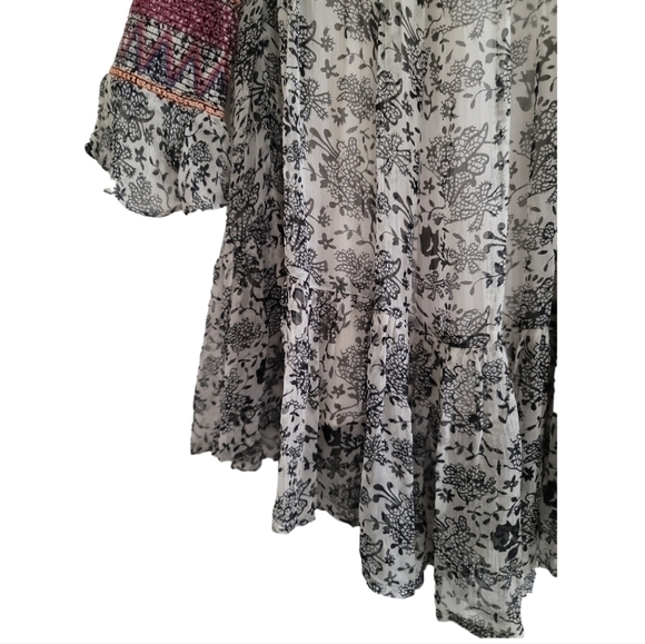 by Anthropologie Gisella Beaded Tunic Dress 2 Floral Chiffon Embroidered Cuffs - Picture 8 of 13